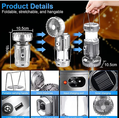 3 IN 1 PORTABLE SOLAR LATERN + FAN + POWER BANK